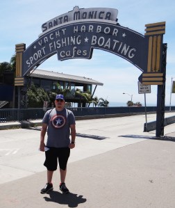 Cameron at Santa Monica Pier Sign